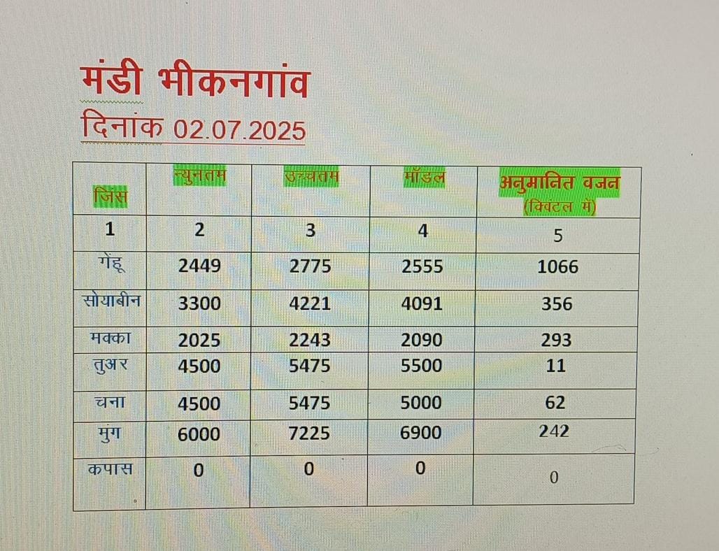 Bhikangaon Mandi Bhav