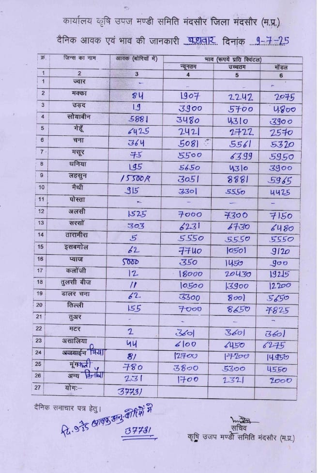 Mandsaur Mandi Bhav